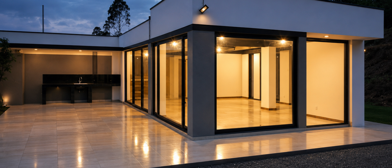 1. Fachada y ventanales de vivienda terminada – Casa Cocotog Mateo – ARDICOMETAL 1. Fachada y ventanales de vivienda terminada – Casa Cocotog Mateo – ARDICOMETAL