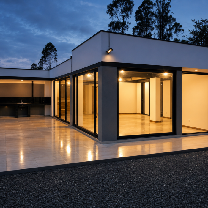 1. Fachada y ventanales de vivienda terminada – Casa Cocotog Mateo – ARDICOMETAL
