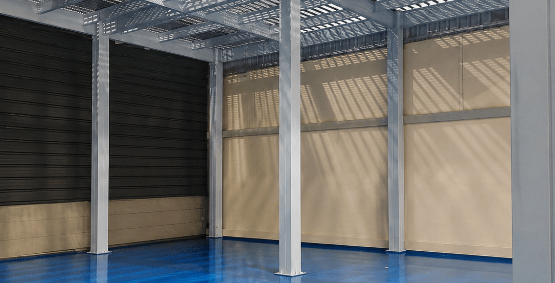 5. Área interior con mezzanine y piso epóxico – Plastiflan – ARDICOMETAL 5. Área interior con mezzanine y piso epóxico – Plastiflan – ARDICOMETAL